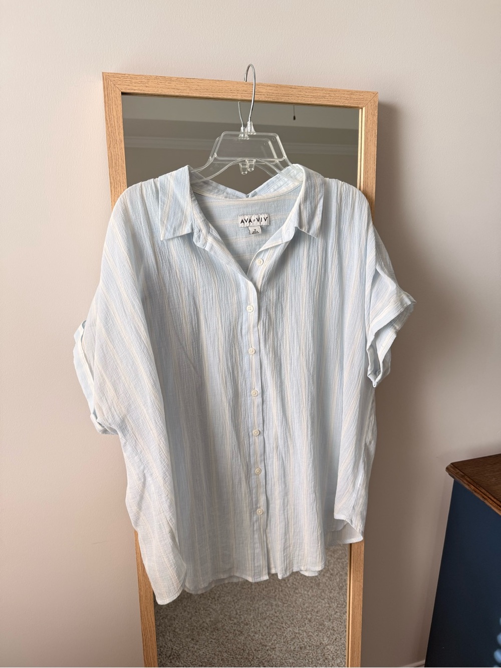 Ava & Viv Light Blue and White Striped Women's Button-Up Blouse